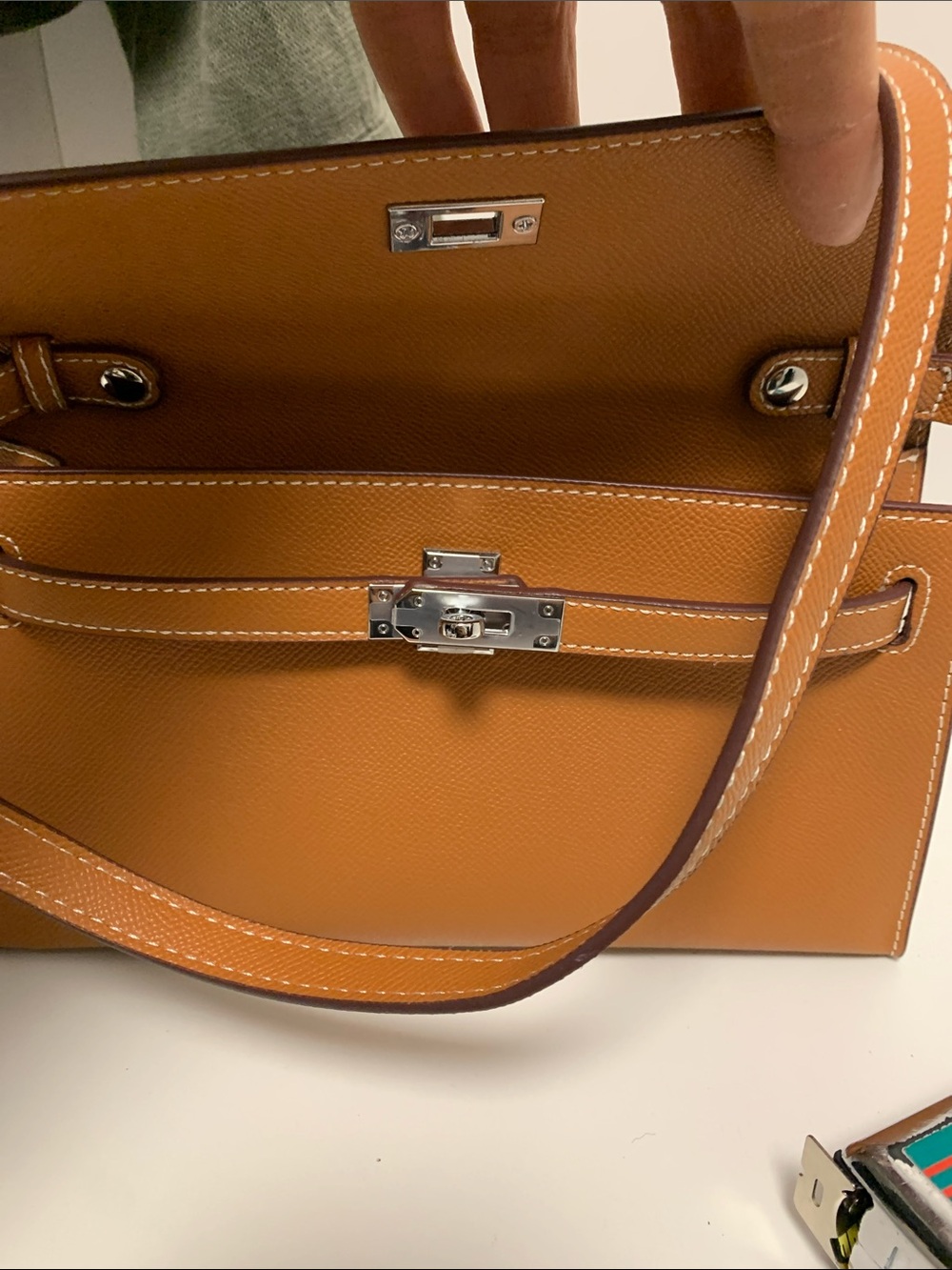Luxury Inspired Tan Leather Shoulder Bag with Top Flap
